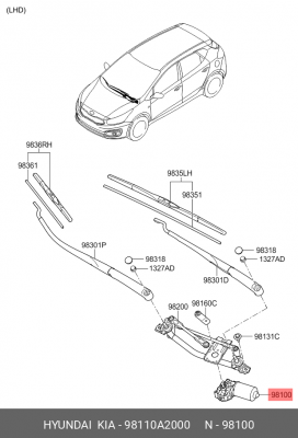 Мотор-редуктор стеклоочистителя KIA Ceed (12-) OE 98110A2000 HYUNDAI KIA