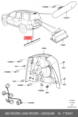 отражатель задний !правый в бампер \ Land Rover Freelander 06> LR006348 LAND ROVER