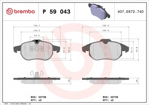 P59043 888 00=FDB1520=573089B !колодки дисковые п.\ Opel Vectra/Signum 1.8i-2.2T P59043 BREMBO