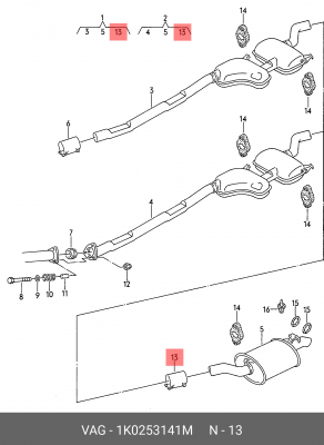 Хомут глушителя AUDI A3 (05-) (ЗАМЕНА НА 1K0253141G) OE 1K0 253 141 M VAG