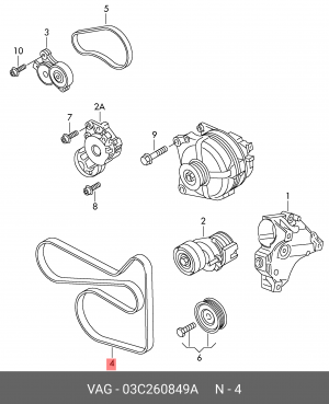 Ремень приводной поликлиновой 6PK1700 VW Beetle (12-15) AUDI A1 (11-14) SKODA Fa 03C 260 849 A VAG