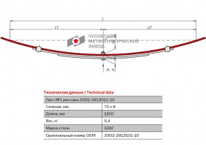 лист рессоры! задней дополнительной №1, L1150мм\ ГАЗ-2705, ГАЗель NEXT 3302291310110 OMK AUTO