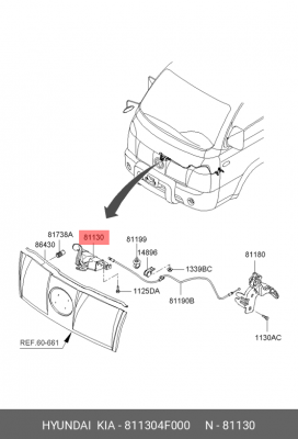 Замок капота HYUNDAI Porter 2 OE 811304F000 HYUNDAI KIA