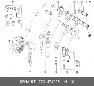 Кольцо уплотнительное RENAULT Trafic (09-) топливной форсунки (комплект) OE 7701474025 RENAULT