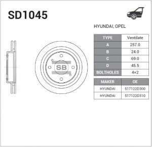 Диск тормозной HYUNDAI SONATA (EF) 2.0-2.5 98-01/SONATA (NF) 2.4 05- передний SD SD1045 SANGSIN