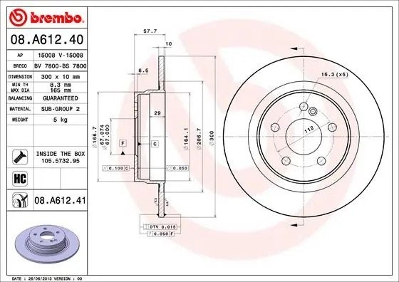 Диск тормозной 08.A612.41 08.A612.41 BREMBO