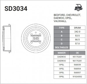 Барабан тормозной DAEWOO Nexia CHEVROLET Lanos задний (1шт.) SANGSIN SD3034 SANGSIN