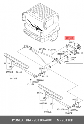 Мотор-редуктор стеклоочистителя HYUNDAI HD120 в сборе OE 981106A001 HYUNDAI KIA
