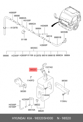 Крышка бачка омывателя HYUNDAI HD65,72,78 OE 983205H000 HYUNDAI KIA