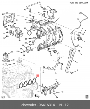 Прокладка коллектора CHEVROLET Aveo (1.2),Spark впускного OE 96416314 GENERAL MOTORS