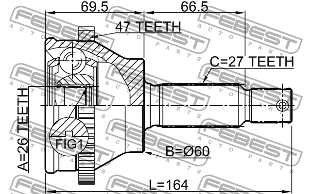 ШРУС наружный к-кт! 26x60x27\ Hyundai Sonata 01-05 1210-SON25A47 FEBEST