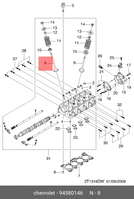 Клапан впускной CHEVROLET Aveo (03-) (1.2 OHC) OE 94580146 GENERAL MOTORS