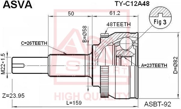 ШРУС НАРУЖНЫЙ 23X58X26 TOYOTA  COROLLA 120 EURO [12] TYC12A48 TY-C12A48 ASVA