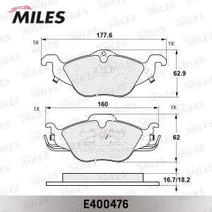 Колодки тормозные передние (без датчика) (Смесь Low-Metallic) OPEL ASTRA G 1.2/1 E400476 MILES