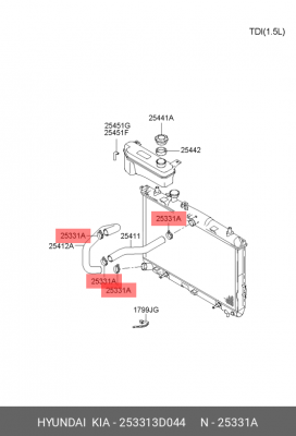 ХОМУТ ШЛАНГА РАДИАТОРА Н-100 253313D044 HYUNDAI