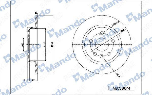 Диск тормозной KIA Carnival (06-) задний (1шт.) MANDO MBC030045 MANDO