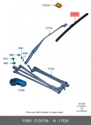 Щетка стеклоочистителя FORD Kuga (08-) комплект OE 2120736 FORD