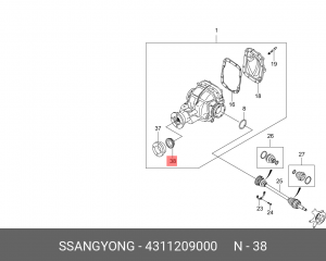 Сальник SSANGYONG Kyron (05-),Rexton (06-) (D27,E32) редуктора заднего моста OE 4311209000 SSANG YONG