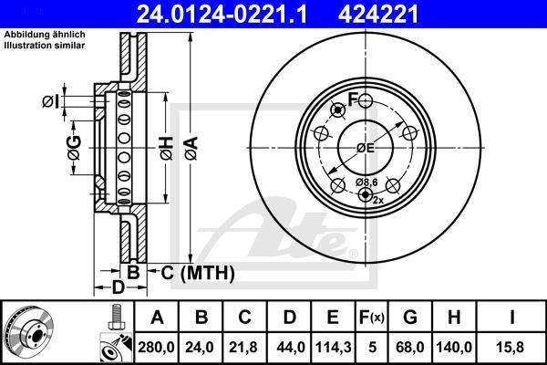 Диск тормозной RENAULT Megane (08-),Laguna (07-),Duster (10-) передний (1шт.) AT 24.0124-0221.1 ATE
