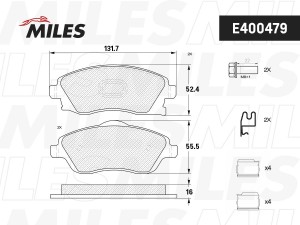 Колодки тормозные передние (без датчика + болты) (Смесь Low-Metallic) OPEL CORSA E400479 MILES