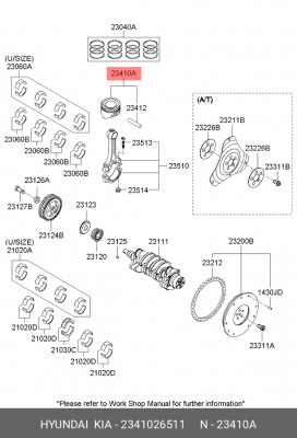 Поршень двигателя HYUNDAI Getz (06-) KIA Rio (06-) (1.6) STD-B с пальцем (1шт.)  2341026511 HYUNDAI KIA
