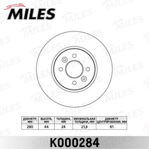 Диск тормозной передний RENAULT KANGOO 01-/LAGUNA 95-01/MEGANE 96-/SCENIC 99- (T K000284 MILES