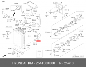 Патрубок радиатора нижний AERO D6HA 254138K000 HYUNDAI KIA