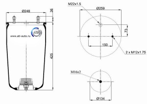 Рессора пневматическая без стакана; (2 шп.+возд. / 1 шп.); BPW 30K Без стакана; RML75072 BLACKTECH