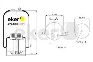 Пневморессора MERCEDES Actros MP2 (металлический стакан) (1 штуц. М24мм) EKER ET424183C01 EKER