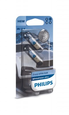 Лампа 12V H6W BAX9s блистер (2шт.) 3100K White Vision Ultra PHILIPS 12036WVUB2 PHILIPS