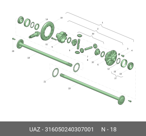 Полуось УАЗ-3160,Хантер правая 740мм (ОАО УАЗ) 316050240307001 UAZ UAZ