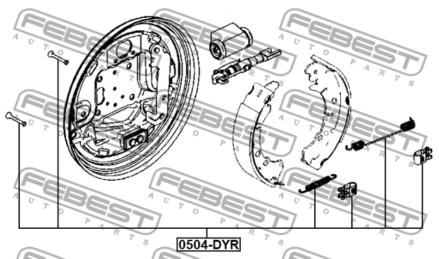 Ремкомплект FORD Fiesta (95-),Fusion (02-) колодок тормозных задних FEBEST 0504-DYR FEBEST