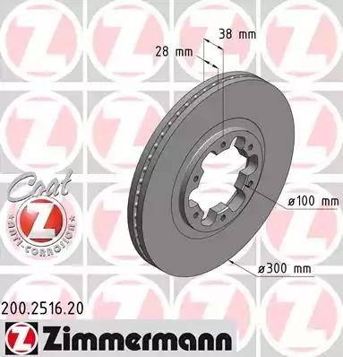 диск тормозной !перед. 300x28/38-6x124 \ Nissan Pathfinder 3.33.5 V6/2.73.2TD 97 200.2516.20 ZIMMERMANN