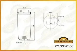 Пневморессора Premium без стакана 2 шп. M12/1 отв. M22*1,5 BPW — 3 года безуслов 090030166 SONDER