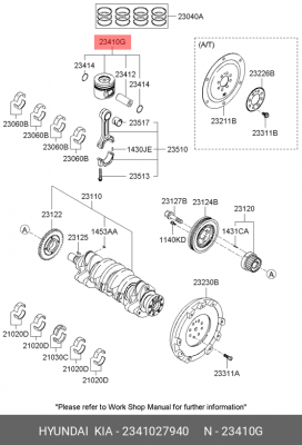 Поршень двигателя HYUNDAI Santa Fe (05-) (2.2 TCI) STD-A с пальцем OE 2341027940 HYUNDAI KIA