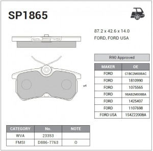 Колодки тормозные FORD FOCUS 9805/FIESTA 12- задние SP1865 SP1865 SANGSIN