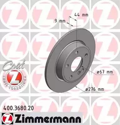 диск тормозной !задн. 276x9/44-5x112 \ MB W176/W246 1.6-2.0i/CDi 11> 400.3680.20 ZIMMERMANN
