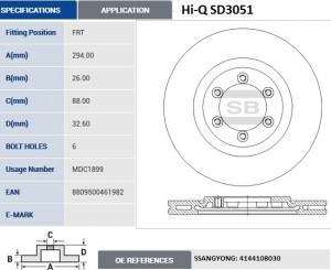 Диск тормозной SSANGYONG Rexton (02-) передний (вентилируемый) (1шт.) SANGSIN SD3051 SANGSIN