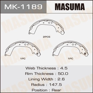 колодки тормозные барабанные!\ Nissan Pick-up 2.4i-3.2D &4WD 98> MK1189 MASUMA