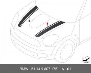 Наклейка декоративная MINI Cooper на капот левая OE 51 14 9 807 175 BMW