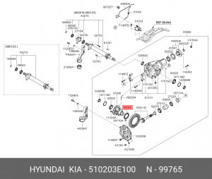 Шестерня KIA Sorento привода дифференциала OE 510203E100 HYUNDAI KIA