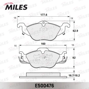 Колодки тормозные передние (Смесь CERAMIC серия PRO) OPEL ASTRA G 1.2/1.4/1.6/1. E500476 MILES