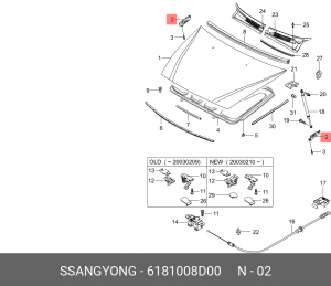 Петля SSANGYONG Rexton (02-) капота левая OE 6181008D00 SSANG YONG