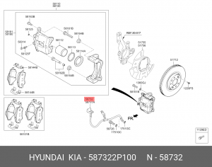 шланг тормозной предний правый!\ Hyundai 587322P100 HYUNDAI