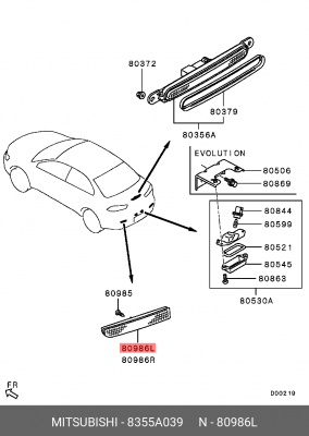 Катафот MITSUBISHI Lancer (07-) бампера заднего левый OE 8355A039 MITSUBISHI