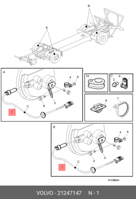 Датчик ABS L=2760 mm, прямой задний левый 21247147 VOLVO