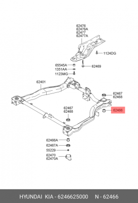 Сайлентблок переднего подрамника задний 62466-25000 6246625000 HYUNDAI KIA