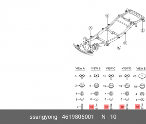 Болт SSANGYONG Kyron (05-),Actyon (06-),Rexton (02-) крепления кузова (M10х1.25х 4619806001 SSANG YONG