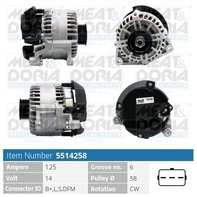 Генератор FORD Transit Connect,Tourneo Connect (02-) (1.8Di/TDCi) MEAT&DORIA 5514258 MEAT DORIA