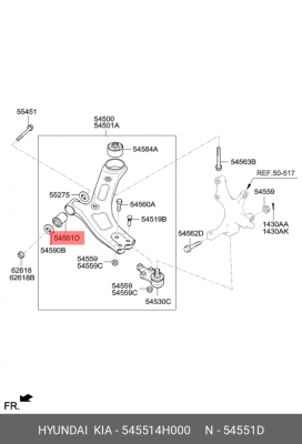 Сайлентблок HYUNDAI Starex H-1 (07-) рычага переднего нижнего "A" OE 54551-4H000 HYUNDAI KIA